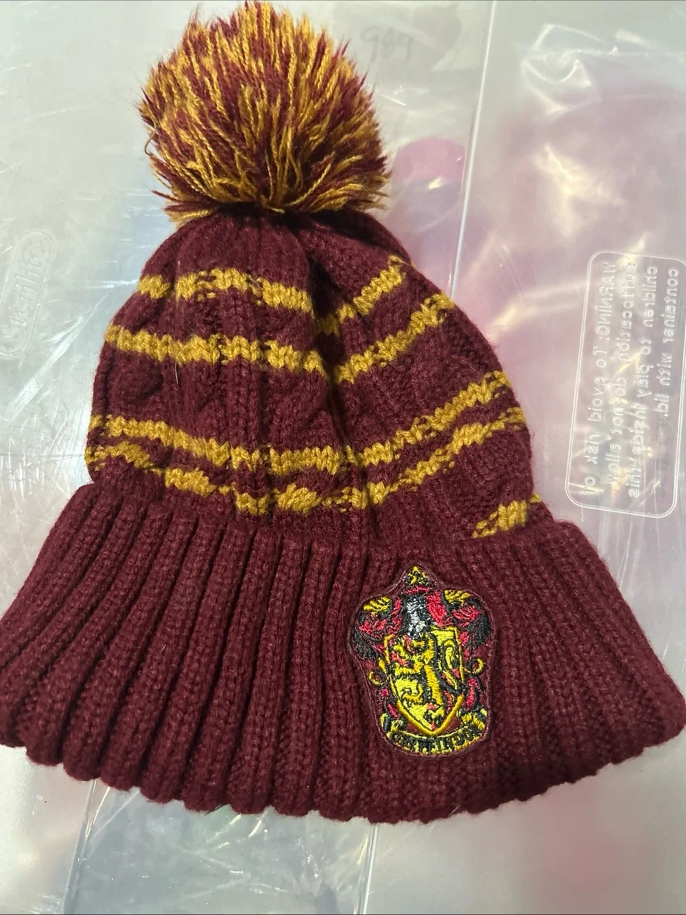 Gryffindor-Inspired Kids Maroon and Gold Pom Beanie Hat